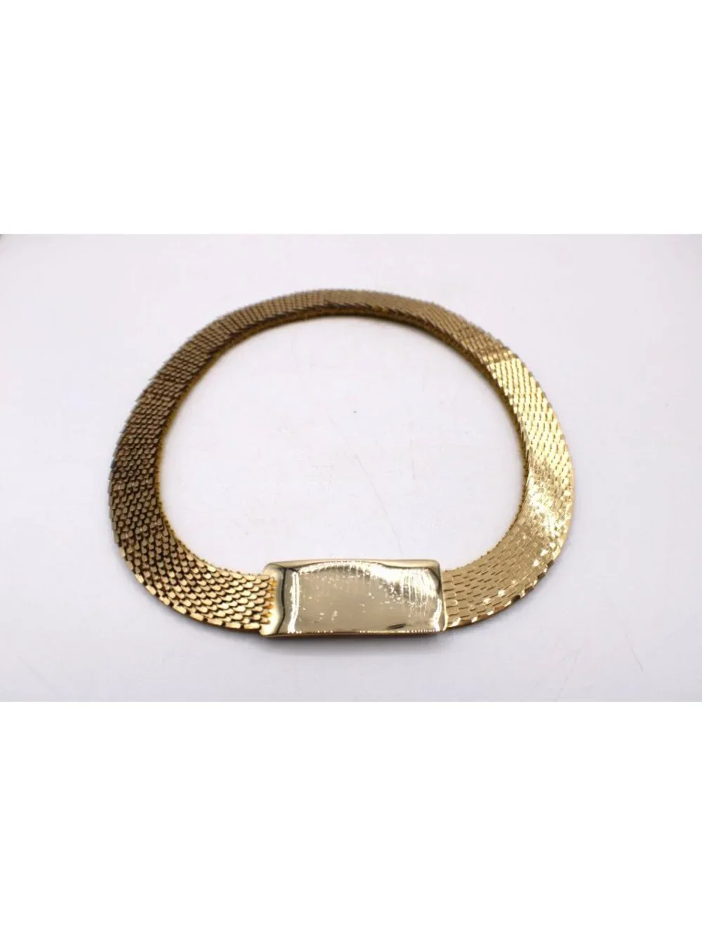 Vintage Gold Metal Fish Scale Elastic Stretch Belt Rectangle Buckle Clasp 1970s